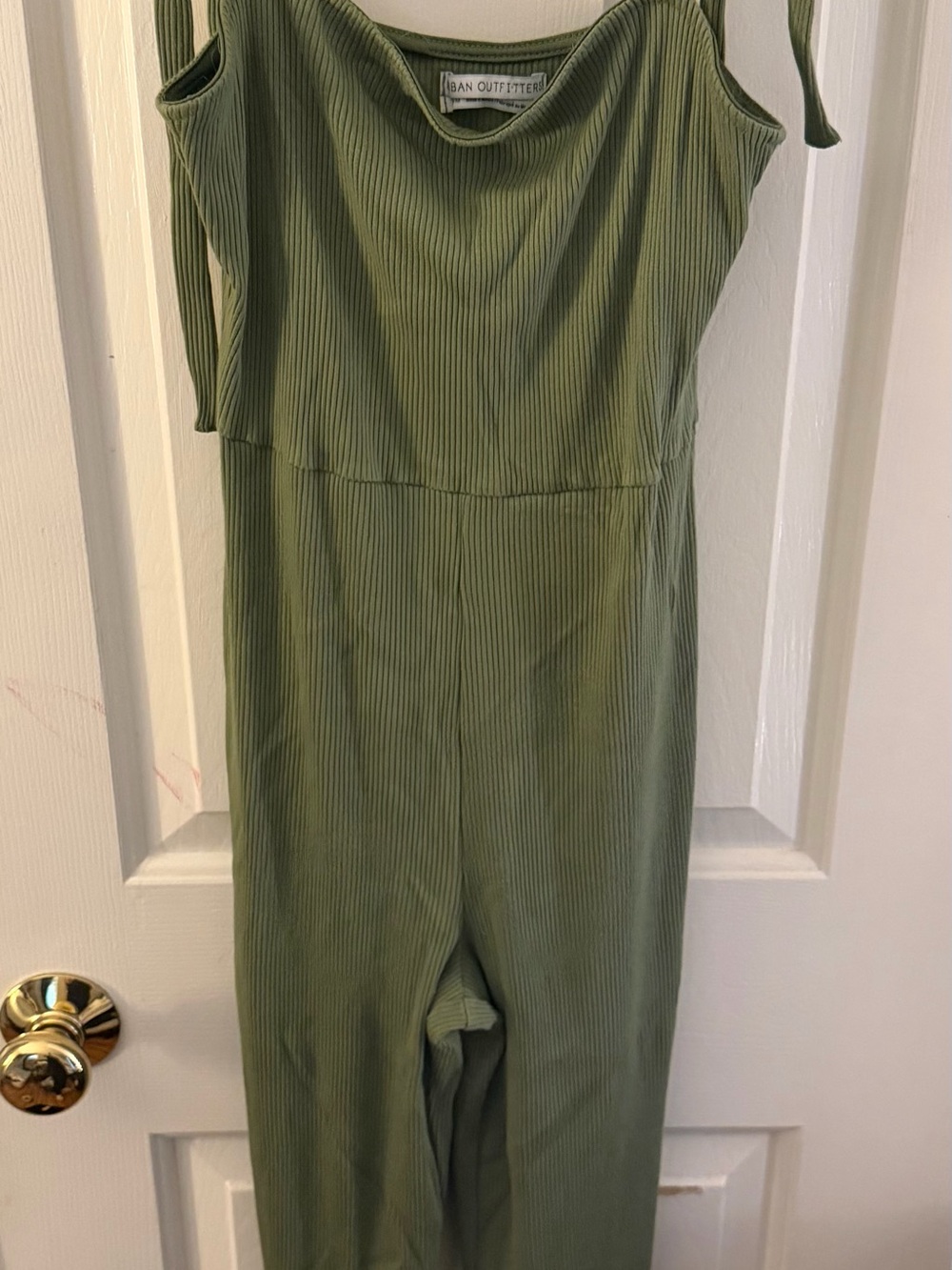Urban Outfitters Olive Green Ribbed Tie-Shoulder Jumpsuit